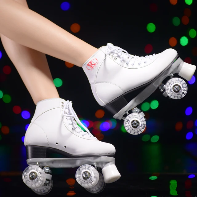 Cheap RENIAEVER Roller Skates With White Led Lighting Wheels Double Line Skates Adult Racing 4 Wheels Two line Roller Skating Shoes