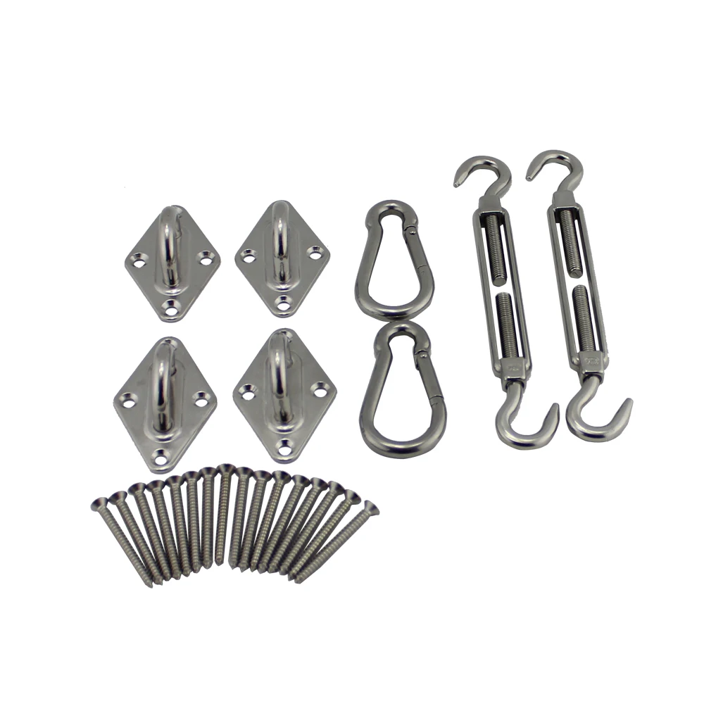 Stainless Square/ Rectangle Shade Sail Kits or 4 Corners Shade Sail Hardware Kits 2 Sets rain fly sun shade sail canopy