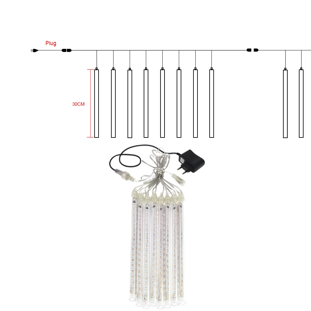 Красочные сине-белые 30 см метеорный поток Дождь Трубы AC110-220V светодиодный свет Рождества Свадебная вечеринка сад Xmas свет шнура Открытый