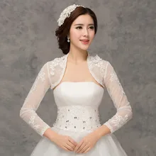 Лидер продаж куртки для новобрачных обертывания кружева аппликация три четверти рукав болеро куртка шаль-Пальто Свадебные аксессуары