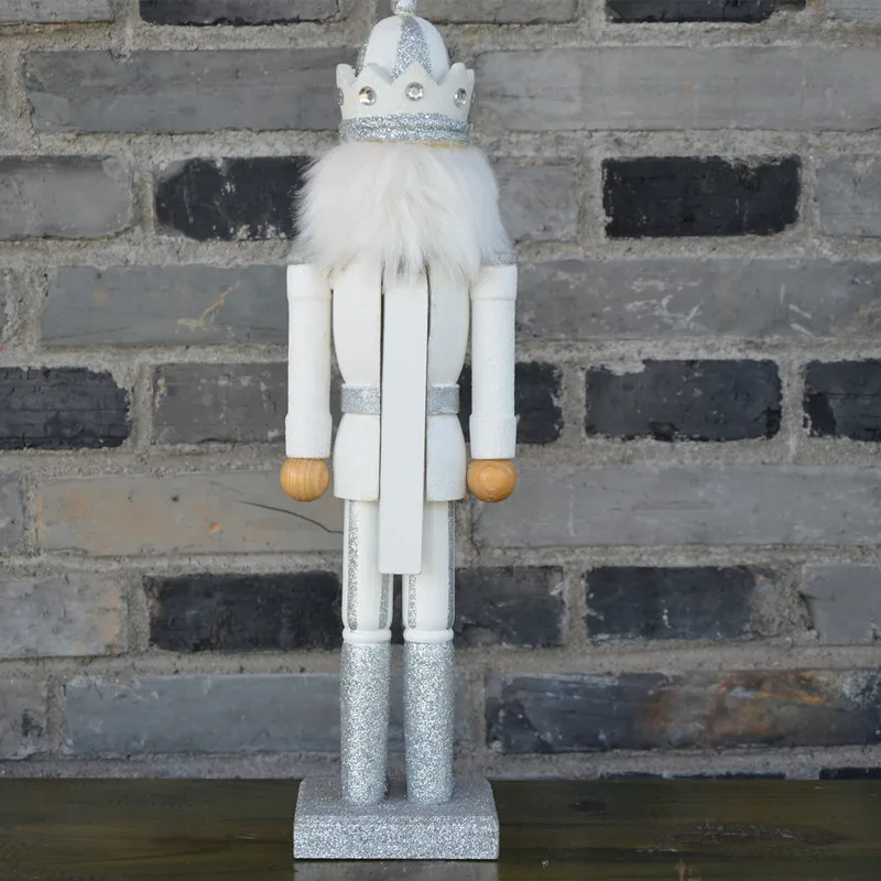 38 см King Nutcrackers colletction Оригинальное дерево серебро сверкающий блеск Nutcrackers king статуэтки украшения для украшения дома