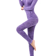 Женский Теплый комплект с круглым вырезом, зимние топы и штаны, длинные кальсоны, пижамные комплекты фиолетового цвета