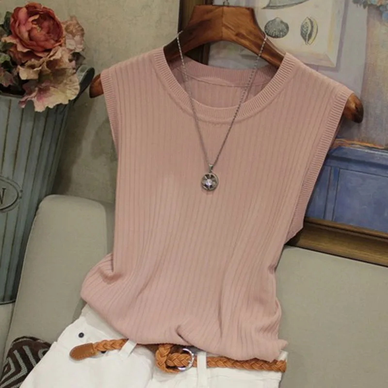 Knitted Vests Women Top O-neck Solid Tank Blusas Mujer De Moda Spring Summer New Fashion Female Sleeveless Casual Thin Tops 4588 Knitted Vests Women Top O-neck Solid Tank Blusas Mujer De Moda 2020 Summer Fashion Female Sleeveless Casual Thin Tops womens cami