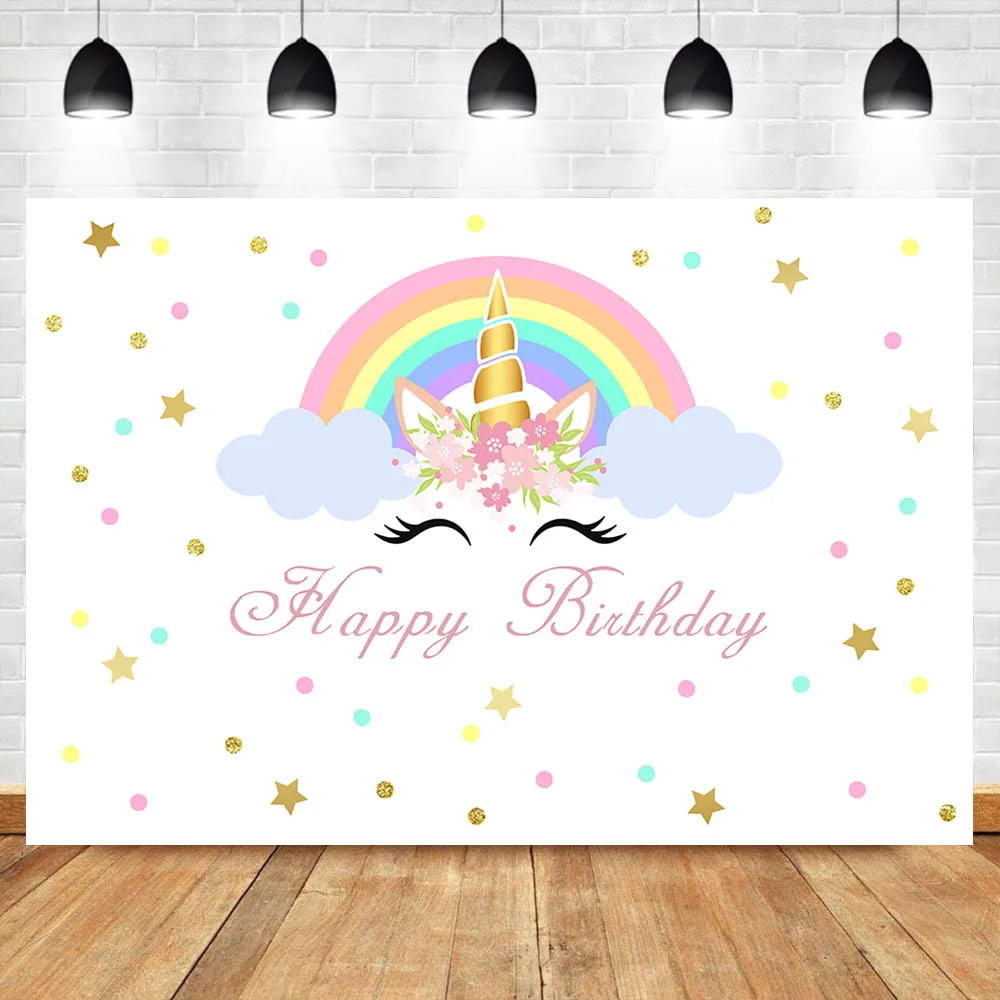 

Neoback Unicorn Rainbow Photo Backdrops Birthday Party Banner Photography Background Glitters Stars Props for Photo Studio