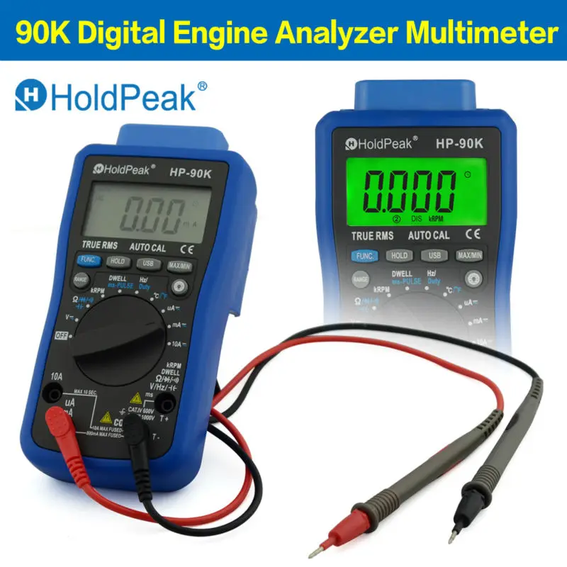 

HoldPeak DC/AC Digital Engine Analyzer Multimeter Tester Car Diagnostic Tool ms-PULES Tach Dwell with Data Output by USB 90K