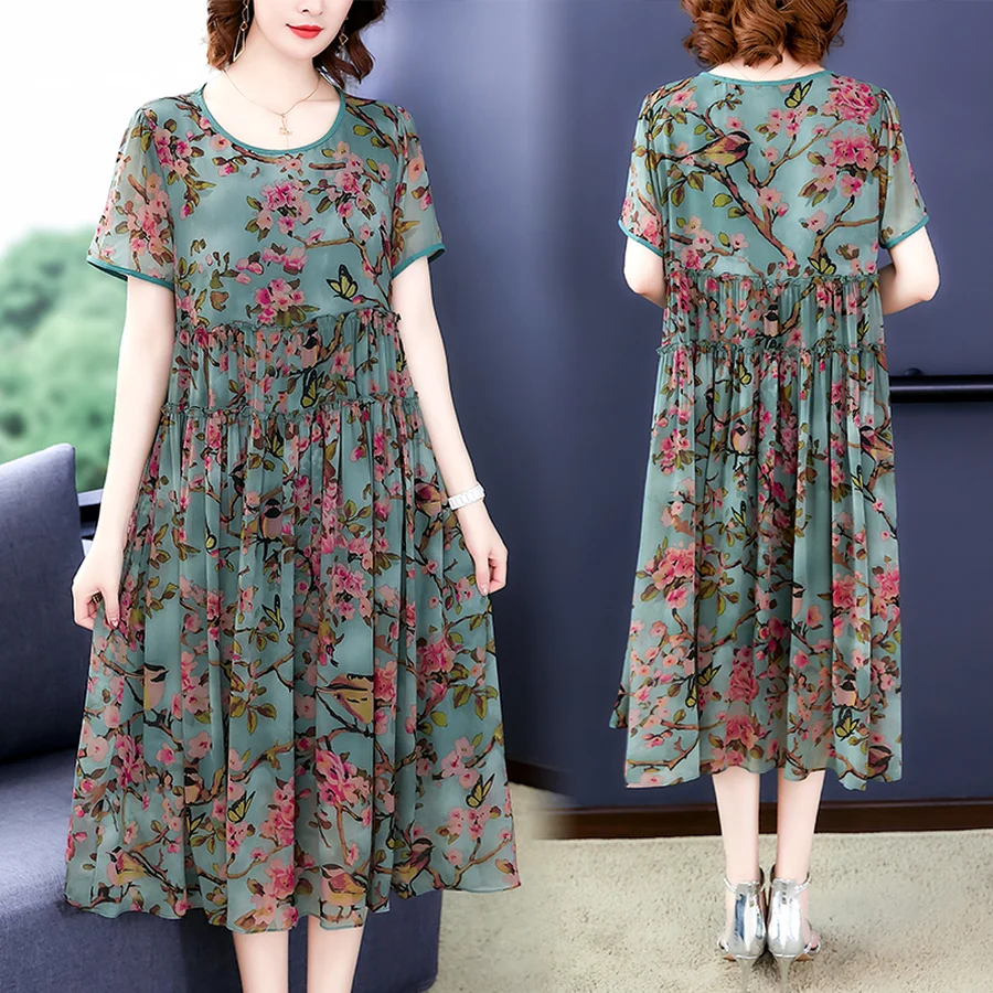 Vintage Floral Chiffon Boho Midi Dress Summer 4XL Plus Size Print Beach Maxi Sundress Elegant Women Bodycon Party Vestidos