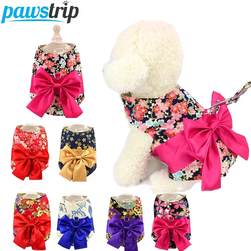 

pawstrip Flower Dog Harness Vest 120cm Long Dog Leash Pet Walking Puppy Vest Harness Leash Set Cute Bow Cat Harness Vest S/M/L