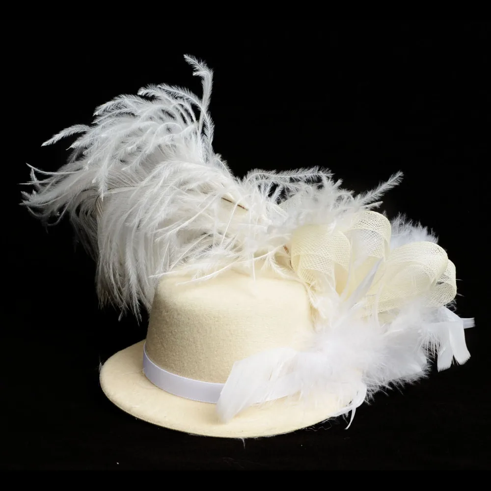 

Cream Feather Mini Top Hat Organza Mesh Hair Clip Girl Fascinator Wedding Bridal Party Brides Hair Accessories for women Gift