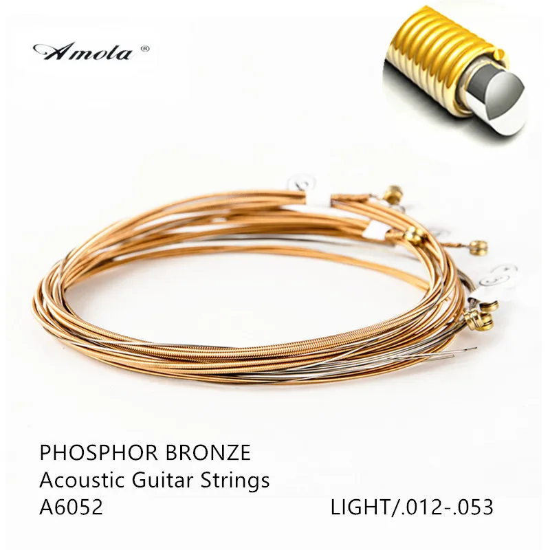 Amola Acoustic Guitar Strings A6052 with coatin Phosphor 80/20 Bronze 012 053 Light Wound Guitar