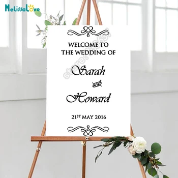 

Welcome To The Wedding Of Custom Name And Date Reception Sign Vinyl Decal Quote Wood Board Chalkboard Sticker SE011
