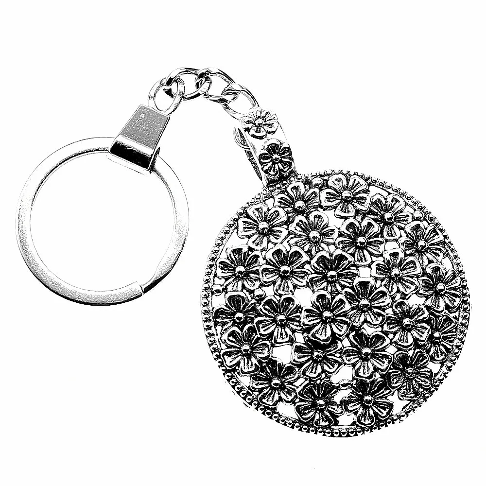 

Vintage Men Jewelry Keychain Diy Metal Holder Chain Flowers 58x45mm 2 Colors Antique Bronze Antique Silver Pendant Gift