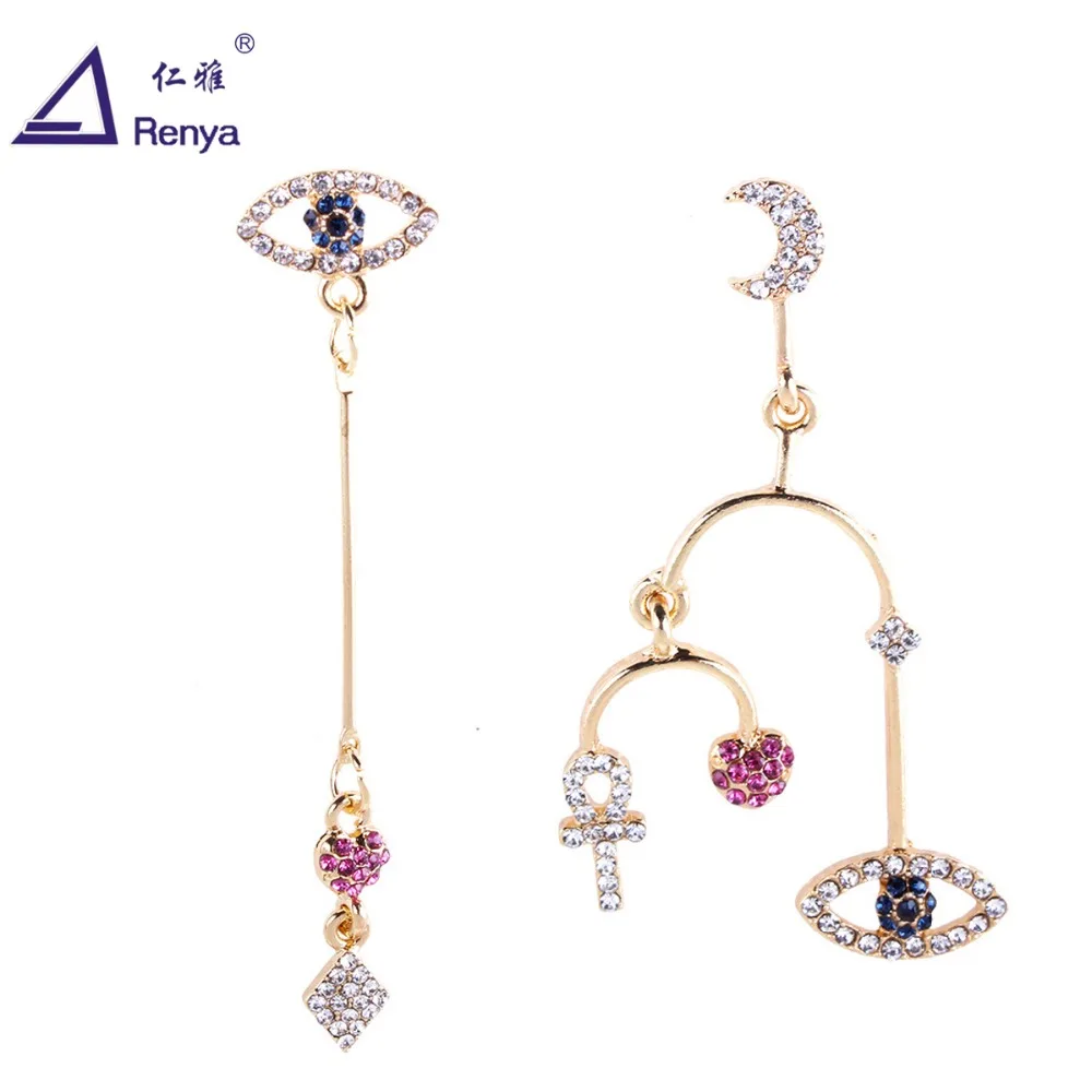

Renya 2018 New Arrival Asymetric Simple Alloy Dangle Earring Evil Eye Heart Pendant Shape Post Color Stone Fashion Jewelry