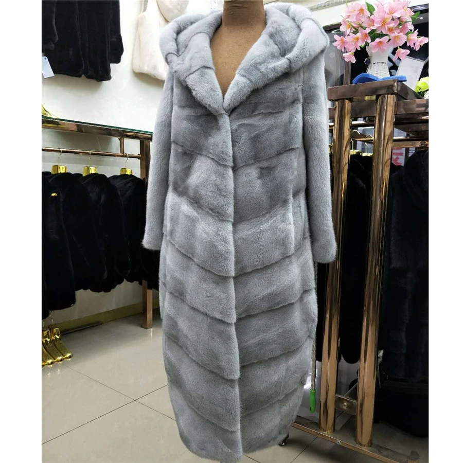 

Mink Real Fur long New Fashion Women Whole Coat with Hood Autumn Winter Regular Popular Sapphire Mink Fur Jacket coat