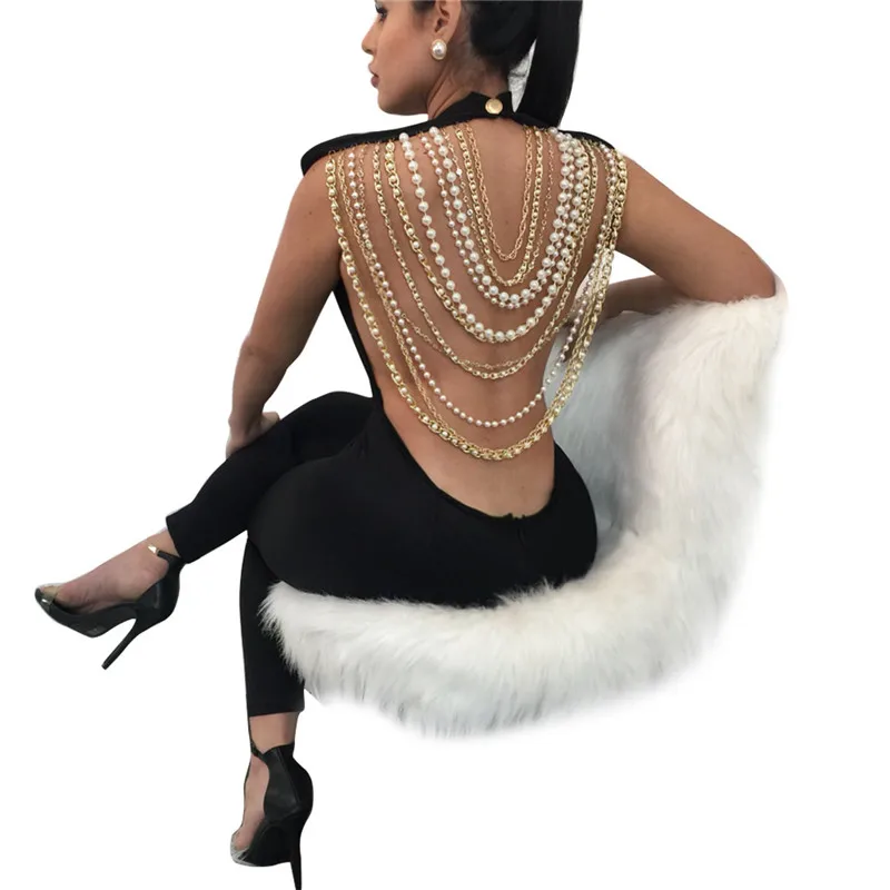 fashion pearl chain sexy backless jumpsuit-9