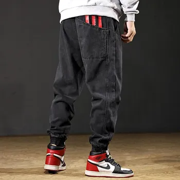

Fashion Streetwear Men Jeans Vintage Black Loose Denim Cargo Pants Print Designer Spliced Slack Bottom Hip Hop Joggers Jeans Men