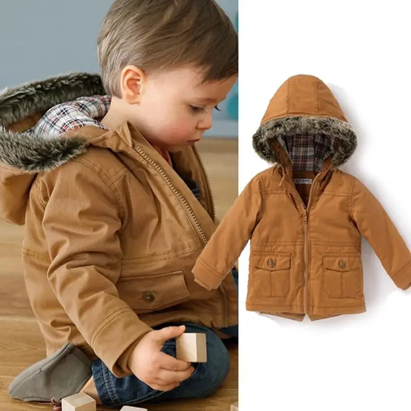 Europe Little Boys Winter Jacket Thick Warm Parka Coat Cotton Hooded