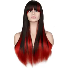 QQXCAIW Длинные прямые Косплей парик женский костюм Вечерние черные красные Ombre 68 cmтермостойкие синтетические волосы парики