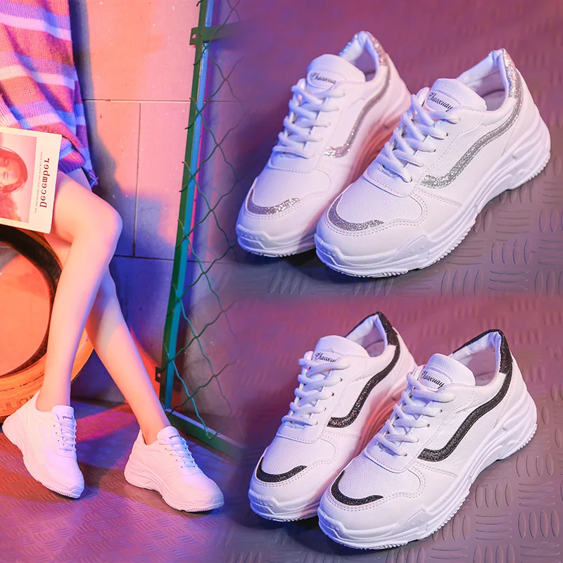 

2019 Fashion Women Vulcanized Shoes Female Wedge Sneakers Ladies Lace-up Casual Shoes Thick Bottom Walking Shoes