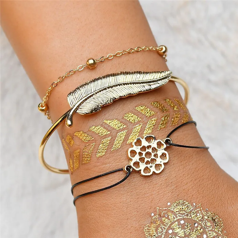 Fashion bracelets for women 2018 Stainless Steel Screw Hand Feather Wedding Cuff Bracelet Open Bangle Pulseiras Y11#N  (2)