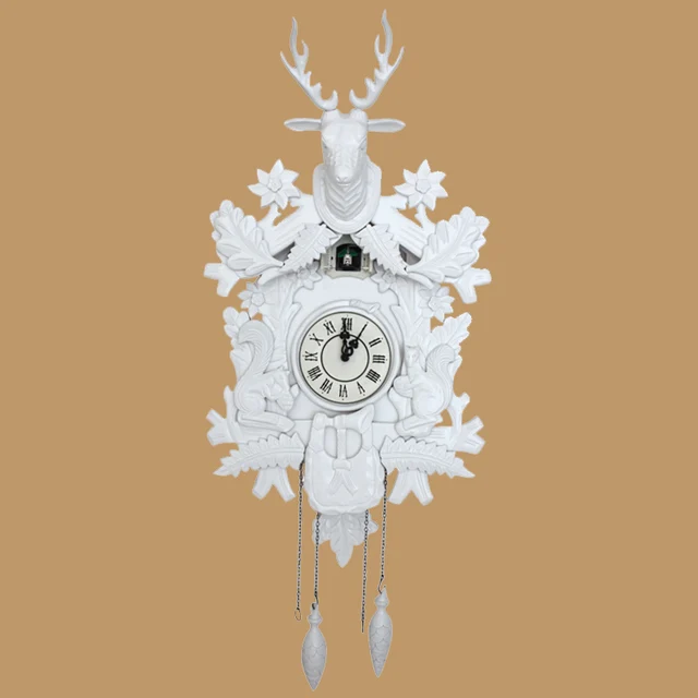 White Wall Clock Cuckoo Wood Handmade Intelligent White Wall Clock Cuckoo Wood Handmade Intelligent Sensitization Mute