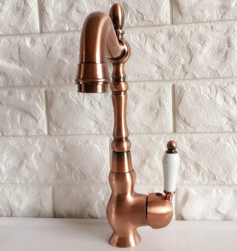 Swivel Spout Water Tap Antique Red Copper Single Handle Single Hole Kitchen Sink & Bathroom Faucet Basin Mixer Tap anf422