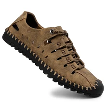 Новинка года; летние мужские сандалии из натуральной кожи; Повседневная обувь в деловом стиле; мужские уличные пляжные сандалии; мужская летняя водонепроницаемая обувь в римском стиле; размер 48