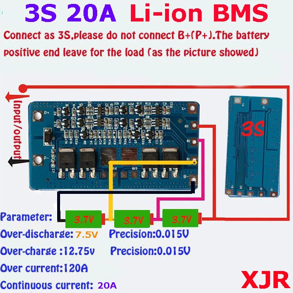 3S 20A lipo литий-полимерный BMS/PCM/PCB плата защиты батареи для 3 пакетов 18650 литий-ионный аккумулятор
