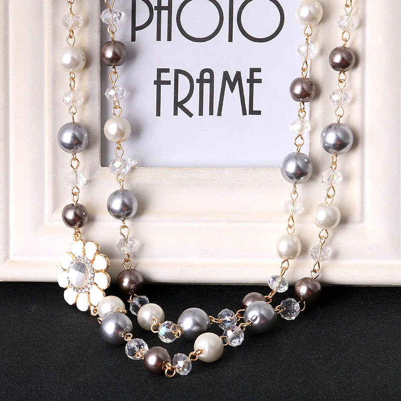 Яркие ожерелья с искусственным жемчугом, двухслойные бусы с кубическим цирконием, Дизайнерские Длинные ожерелья для женщин, элегантный стиль
