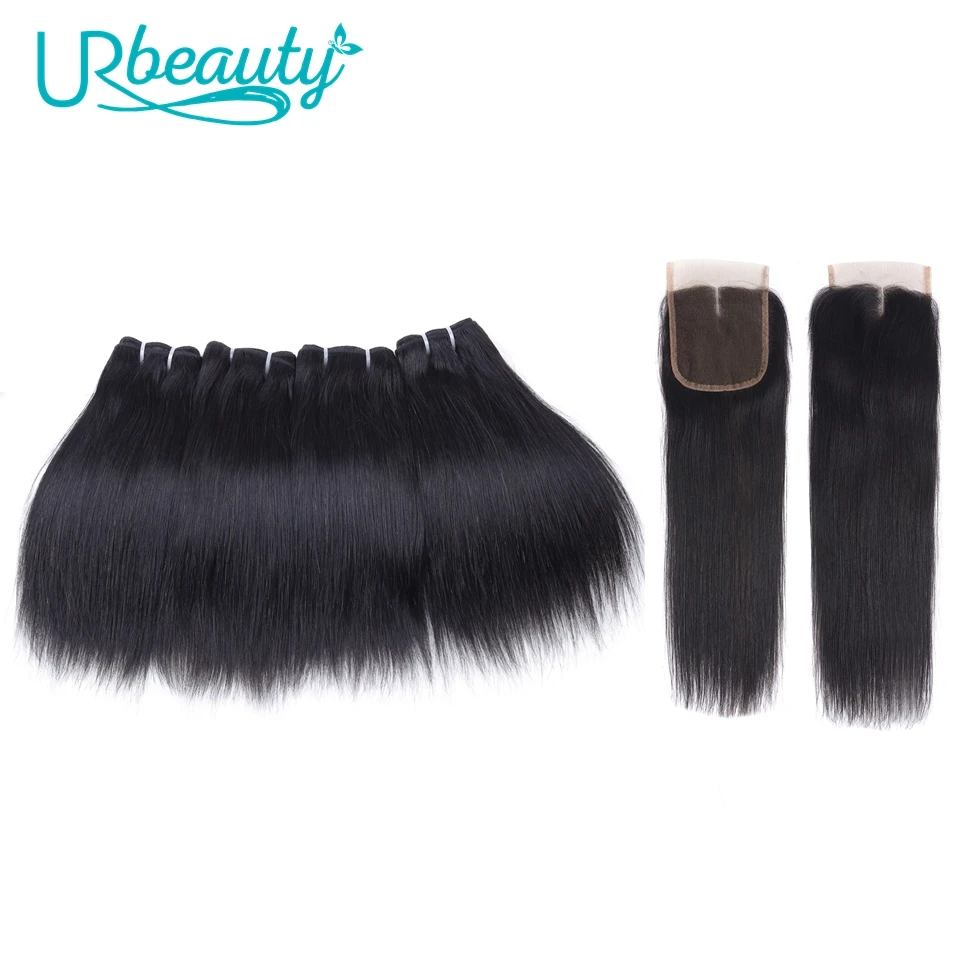 Продажа Короткие волосы пучки с закрытием прямые бразильские волосы пучки с закрытием 5 пучков сделки 100% Реми человеческие ткачество для парика 8\