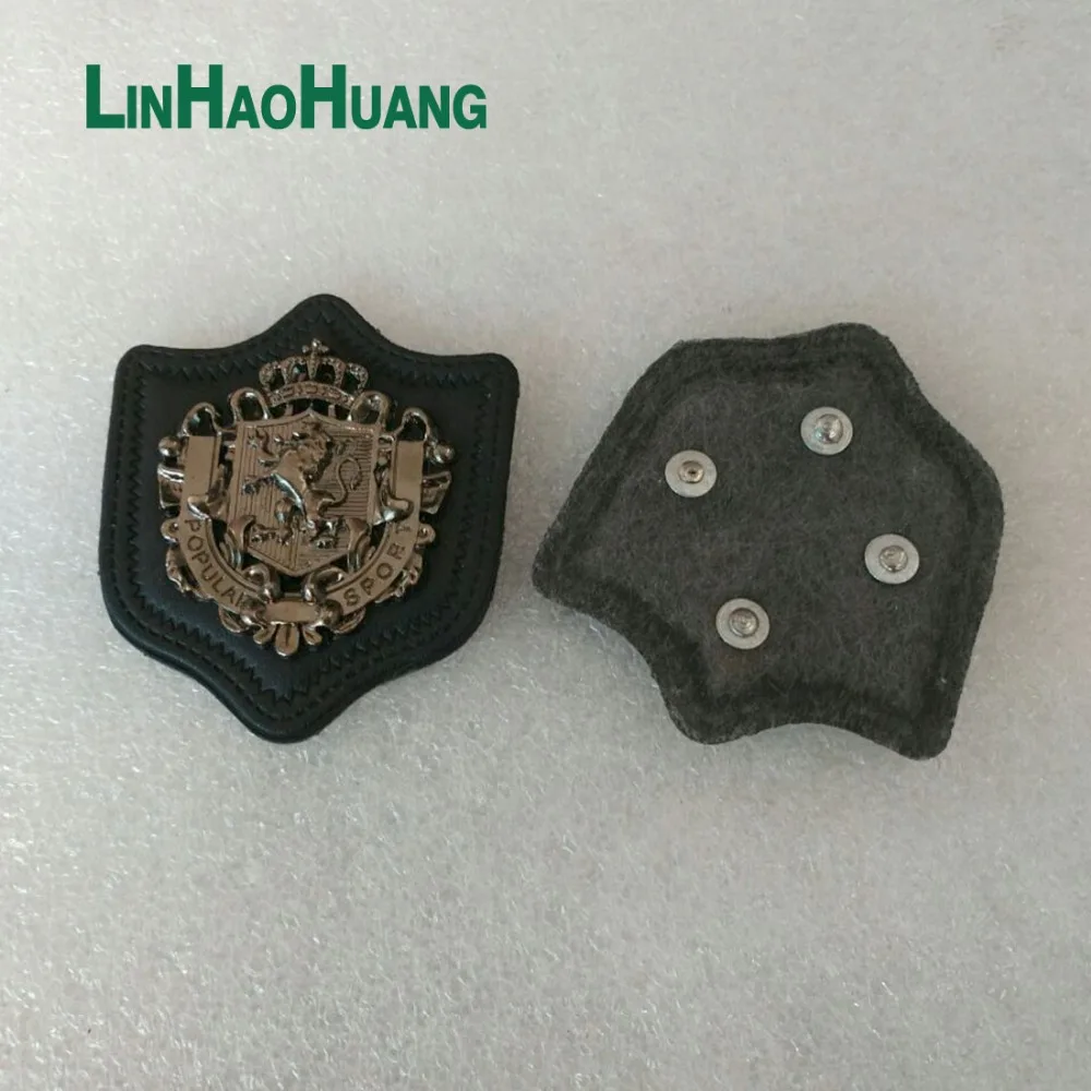 

15pcs/lot black PU leather sew on label metal alloy logo antique silver color for jeans/sportswear free shipping2016011801