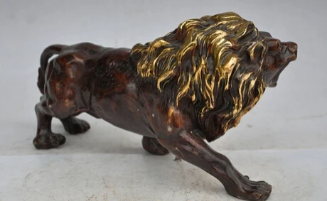 

bi002334 12"china fengshui bronze gilt evil Ferocious foo dog lion beast statue Sculpture