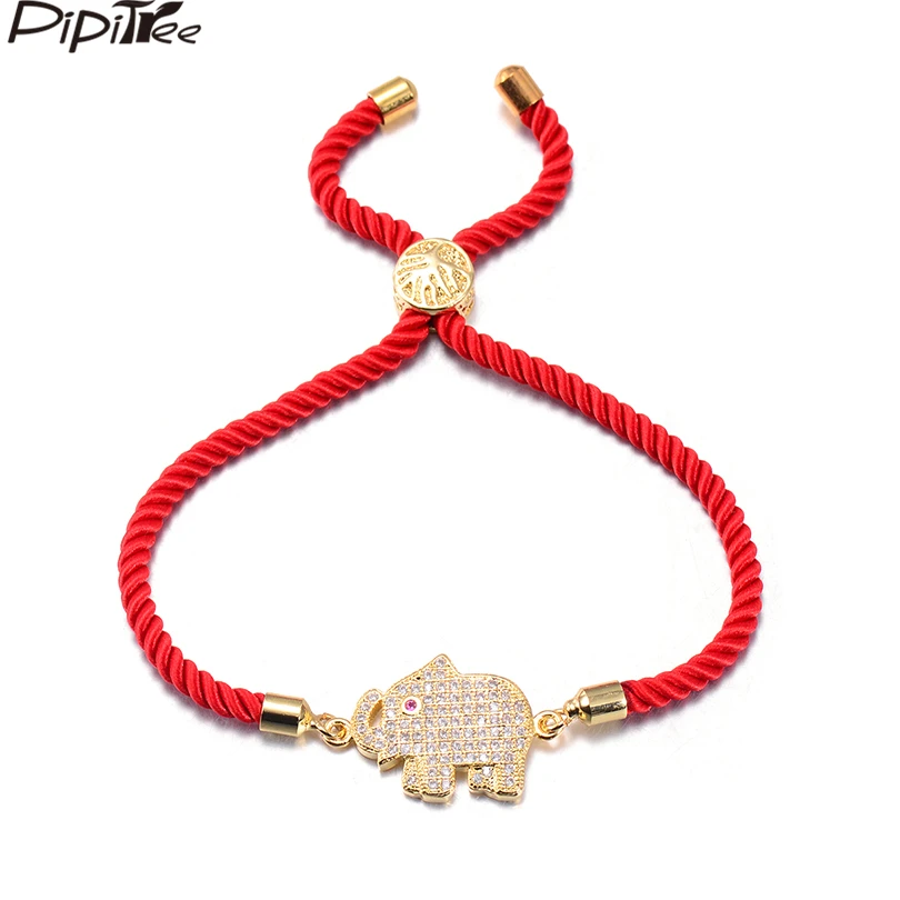 

Pipitree Lucky Chinese Red String Copper & AAA Cubic Zirconia Elephant Bracelet Femme Adjustable Charm Bracelets Women Jewelry