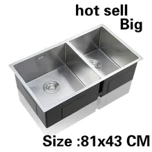 Большая кухонная ручная раковина с двойным канавком для посуды Высокое качество 304 нержавеющая сталь Горячая Распродажа 81x43 см