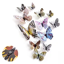 12 шт 3D двухслойная Бабочка Наклейка на стену для домашнего декора DIY бабочки магнит на холодильник наклейки для украшения комнаты
