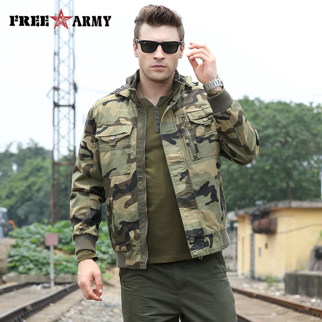 2018 Autumn Jackets Men Overcoat Hooded Army Green Military Jacket