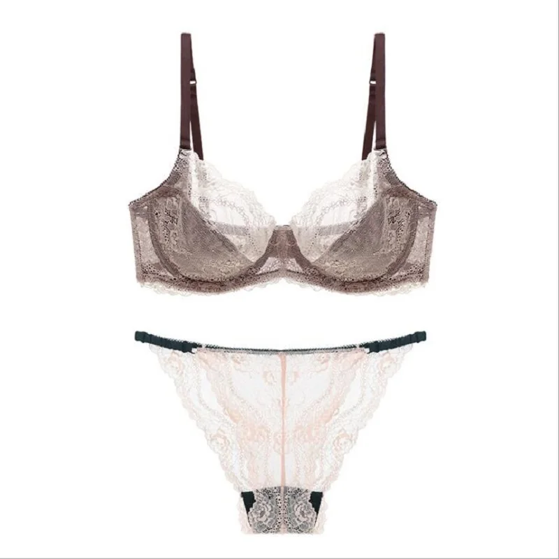 

Deep V push up bra set Ultra-thin Transparent bra and panty set lingerie sexy lace underwear set C D cup bras for women lenceria