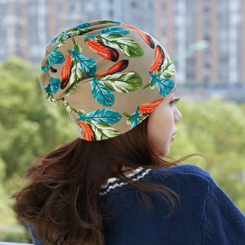 High Quality Leaf Leaves Printing Women Ladies Cap Multi purpose Casual  Knitted Hat FS0393|knitted hat|hat hatladies knit hat - AliExpress