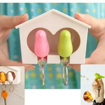 

Double Bird Nest Sparrow House Keychain Self Adhesive Wall Hook Holders Decor Women Bag Accessories Cute Animal Car Key Chain