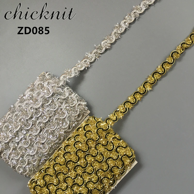 

CHICKNIT Width 15mm Bright stripe corrugated lace trim Curve Lace ribbon braided with gold and silver ZD085