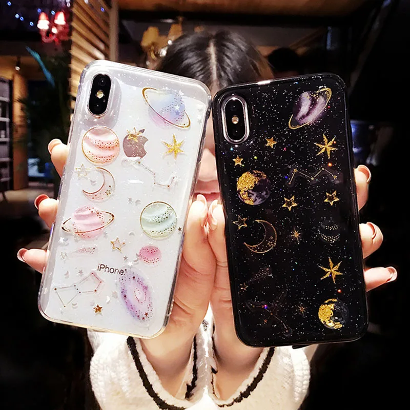 

Shining Glitter Space Planet TPU Phone Case for Iphone X XS XR XS Max 7 6 6S 8 6Plus Transparent Soft Silicon Case Back Cover