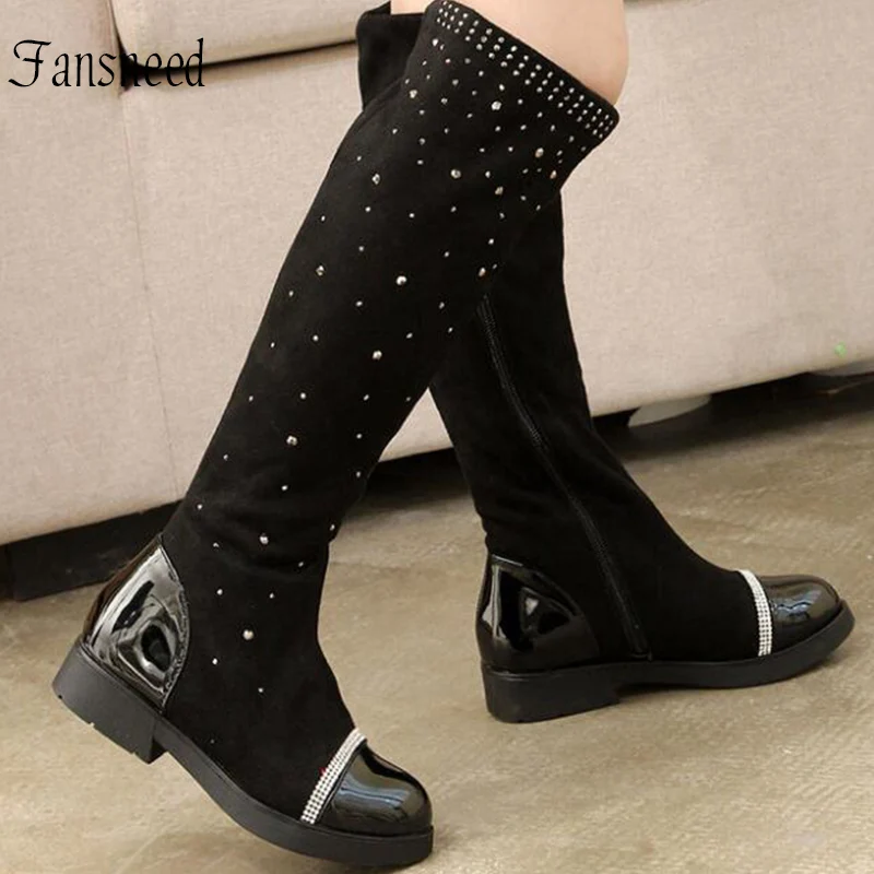 

Cotton boots warm children's elastic boots autumn and winter new girls rhinestones over-knee boots size 26-37