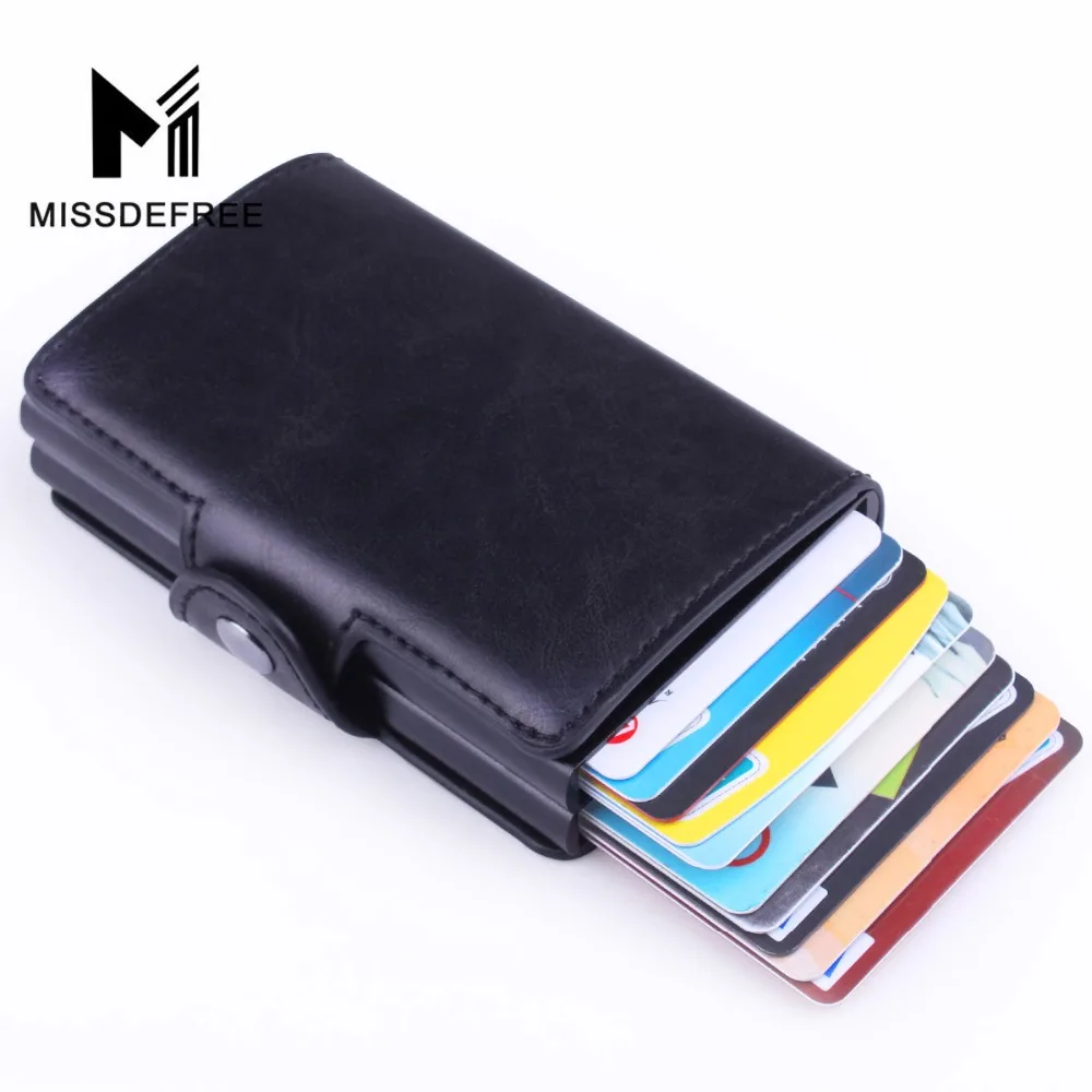 Skup Elegancka typu slim portfel PU skóra aluminium podwójna warstwa posiadacz karty automatyczne Pop up ID karty kredytowej monety kiesy RFID blokowanie