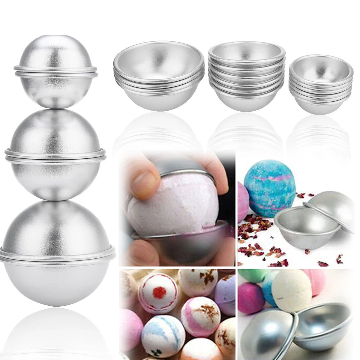 16pcs 8 Set Aluminium Ball Candle Mould New DIY Mold Sphere Metal Bath Bomb Fizzy Crafting Cake Candle Mould