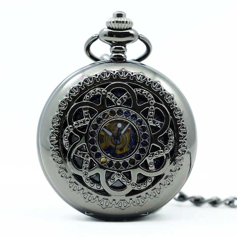 Горячая полый корпус цветочный дизайн с римские цифры Механические карманные часы с цепочкой Fob