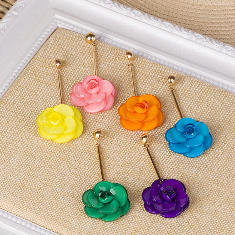 GuanLong Trendy Acrylic Drop Earrings for Women Small Long Gold Dangling Resin Earrings Fashion Jewelry Dangle Flowers Brincos (3)