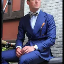 Синий двубортный костюмы таможенные сделал Terno Slim Fit Masculino Свадебные деловой Блейзер красивый(куртка+ брюки+ галстук+ носовые платки