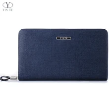 YINTE Men’s Clutch Wallets Leather Handbag Organizer Wallet Phone Cash Holder Pocket Blue Color Passport Purse Two Size T029-2