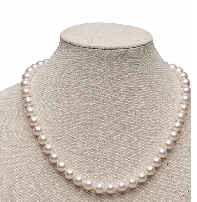 

18"8-9mm natural south sea genuine white round pearl necklace 925silver