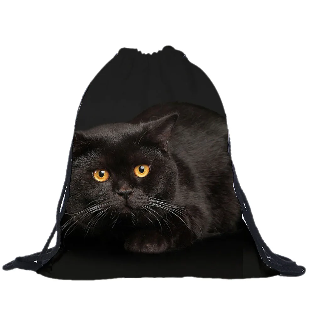 Ishowtienda сумка с Кулиской много Полиэстер Унисекс Черный кот рюкзаки 3D Сумка на шнурке с рисунком Рюкзак sac dos ficelle