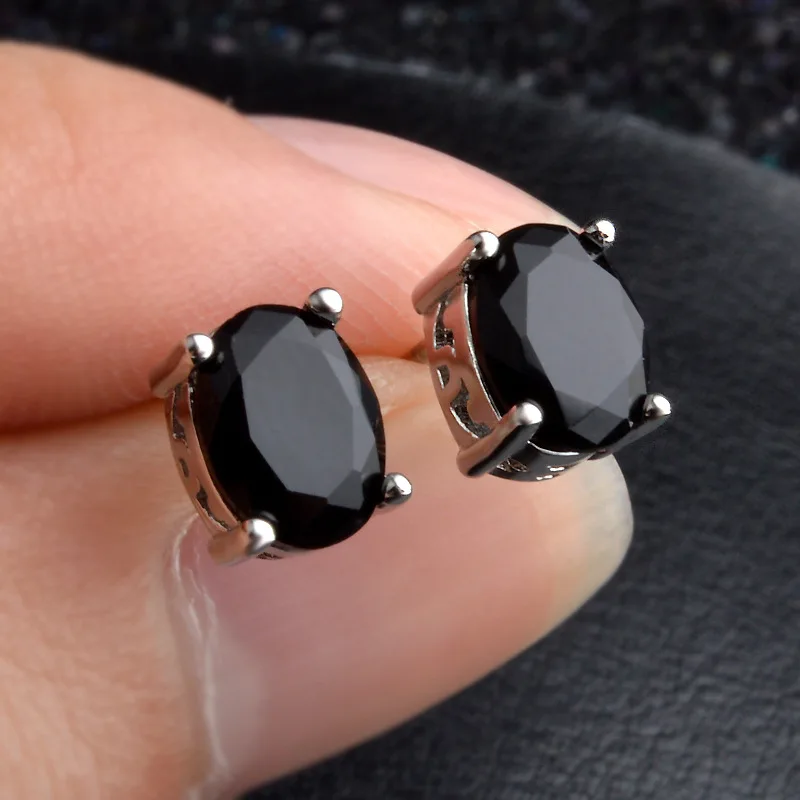 Серебро четыре коготь серьги черный циркон Корейский ювелирные изделия серебро